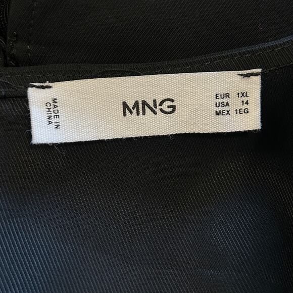 Mango MNG Black Button Front Puff Sleeve Dress Size 14 - Picture 7 of 9